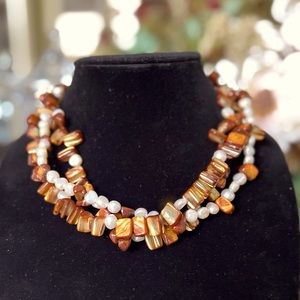 Vintage 3-Strand Freshwater Shell and Pearl Necklace